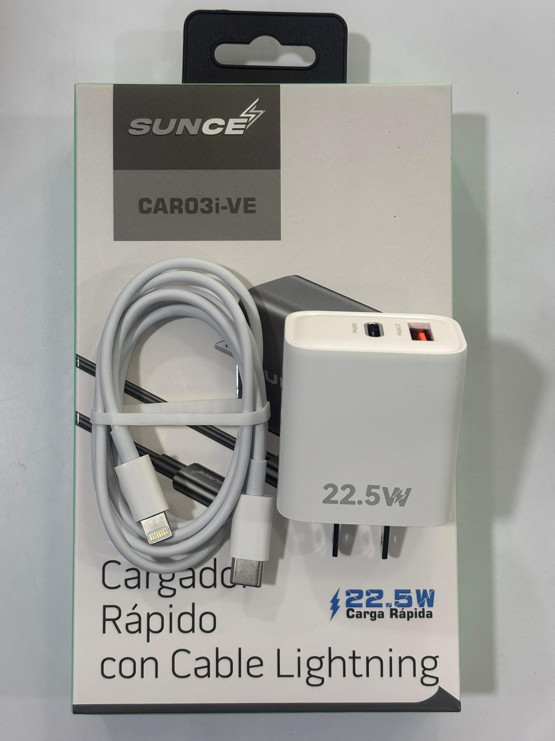 CARGADOR SUNCE DOBLE PUERTO TIPO C A LIGHTNING 22W BLANCO